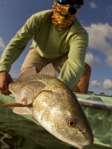 Man holding red fish caught on a fishing charter