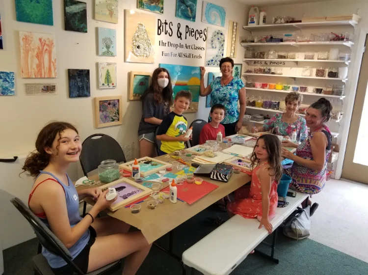 Children and Grown Ups taking an art class at ART of GLASS on St. George Island.