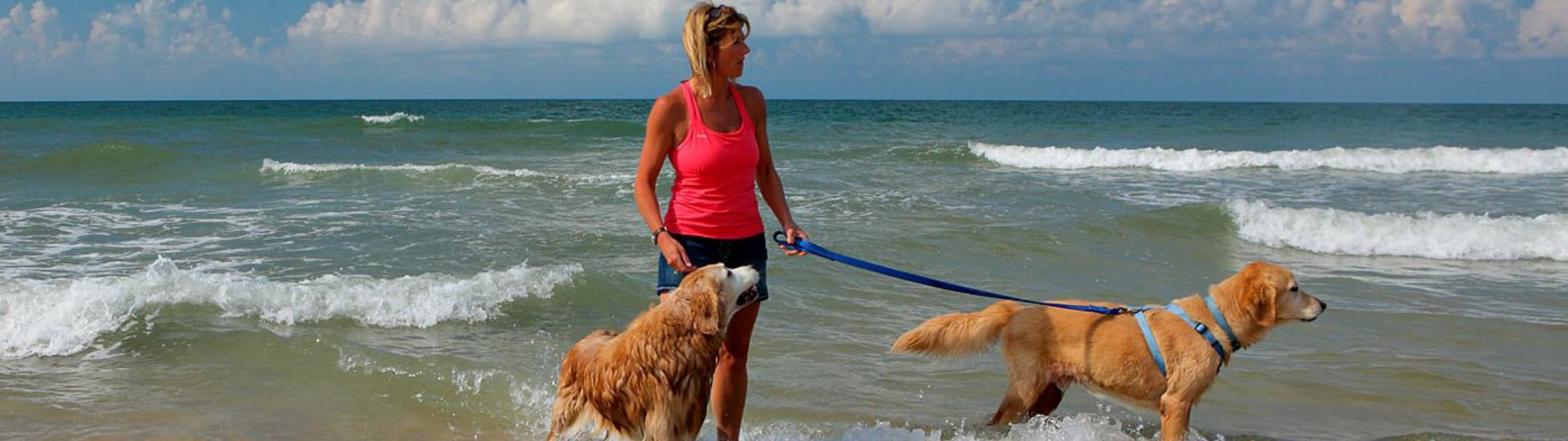 Woman walking 2 dogs on St. George Island Beach
