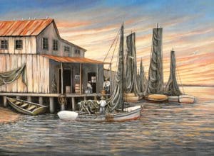Apalachicola Art Walk Painting from the Event - Old time shrimp boats
