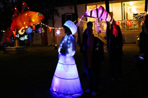 Crooked River Lighthouse Lantern Fest Lady Lit with Lanterns