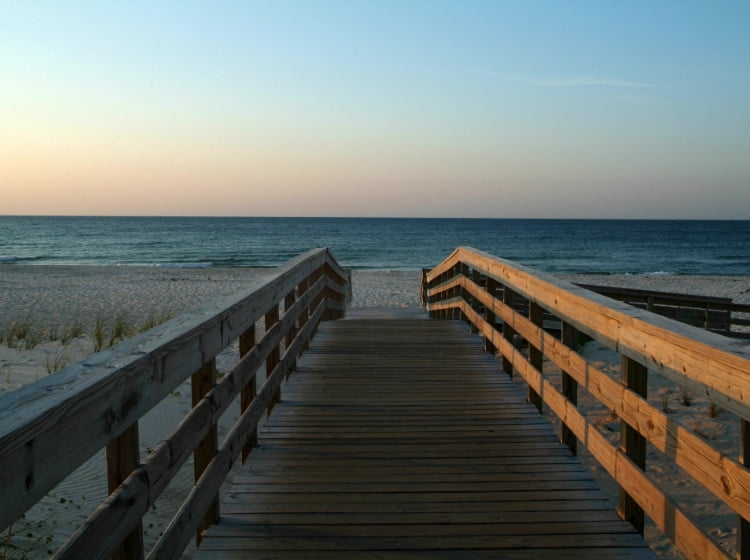 Boardwalk to an empty beach