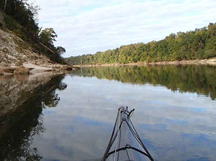 paddling along Alum Bluff along the upper Apalachicola River