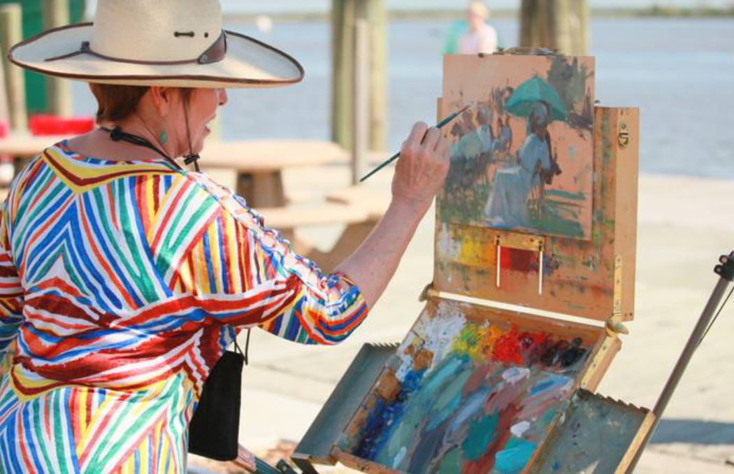 Artist painting Apalachicola River