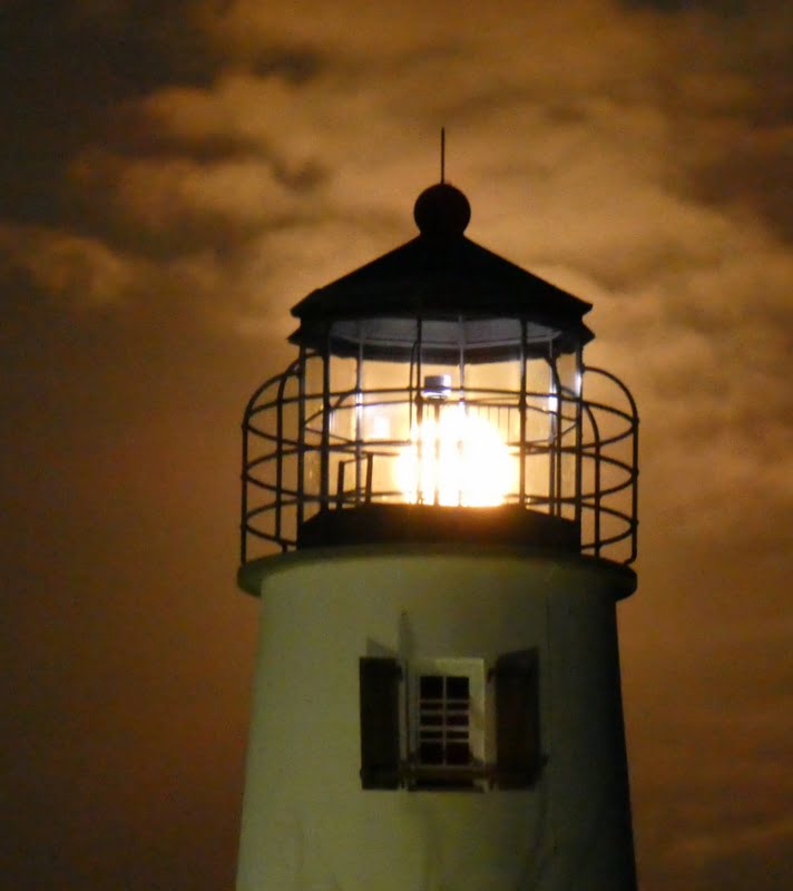 Photo of the St. George Island Lighthouse at dark.